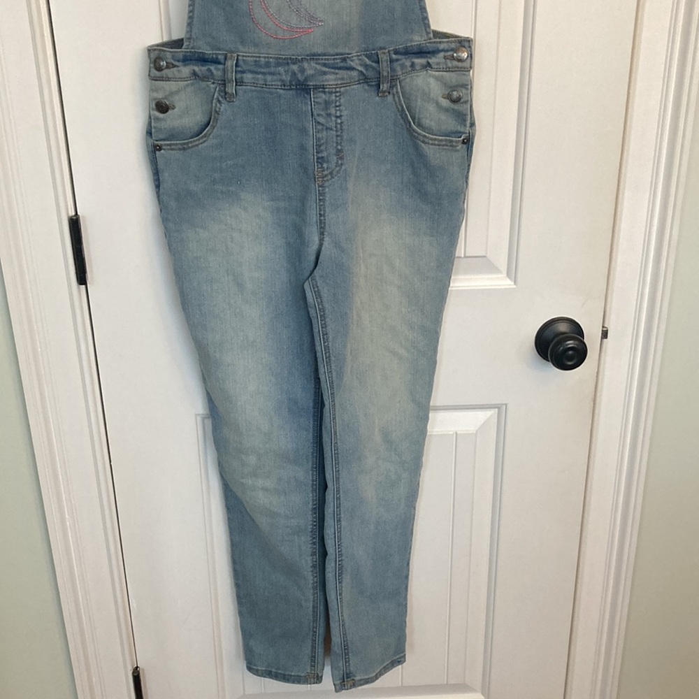 Cat & Jack Girl's Embroidered Unicorn Light Denim Wash Jean Overalls XL (14/16) - Picture 2 of 9
